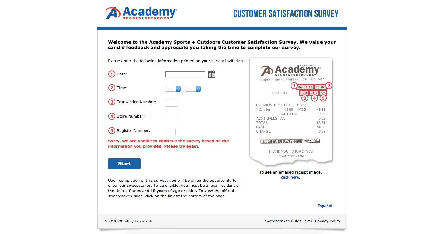 Academy Sports & Outdoors Customer Satisfaction Survey