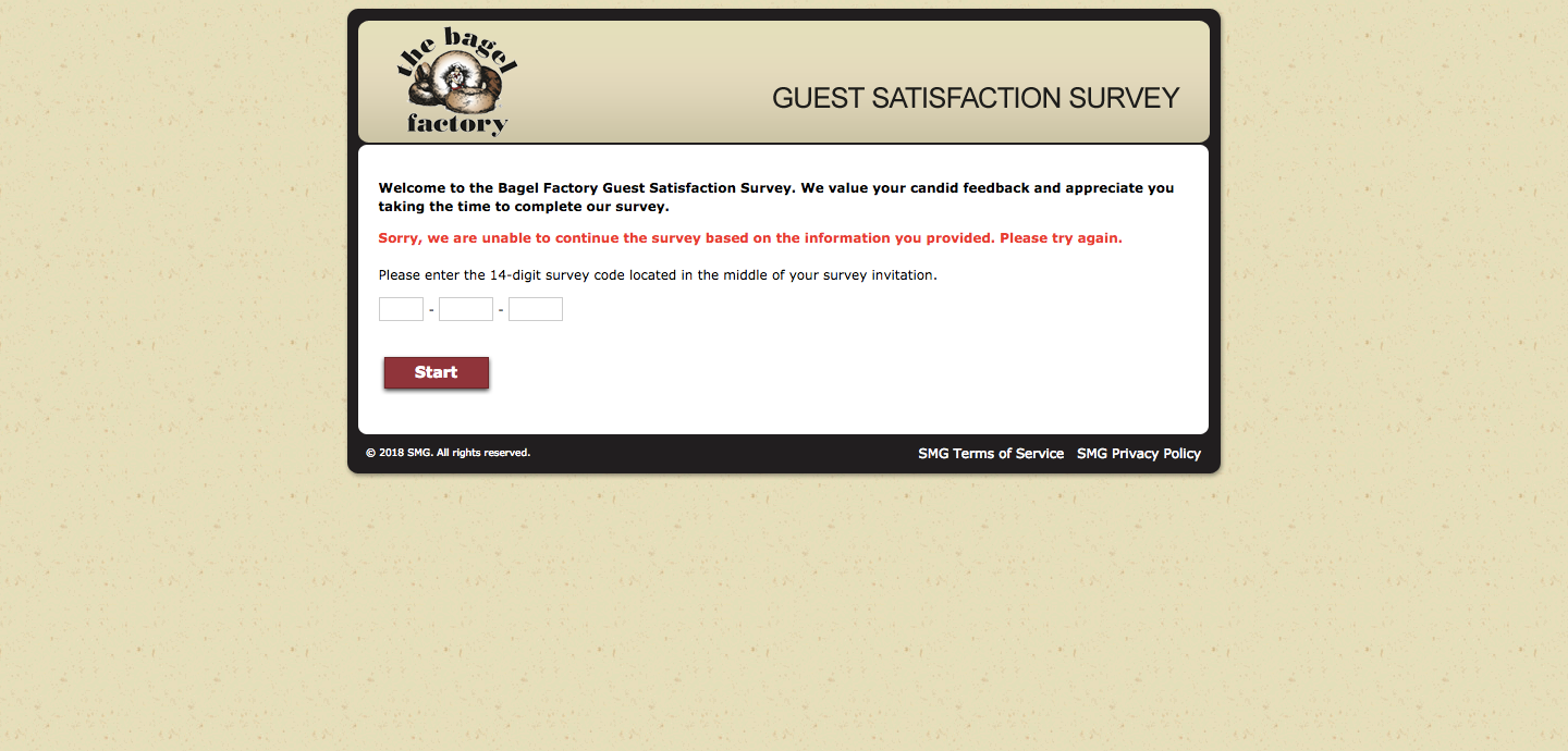 Bagel Factory Guest Satisfaction Survey