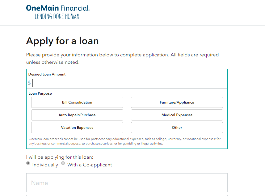 OneMain Financial Personal Loan