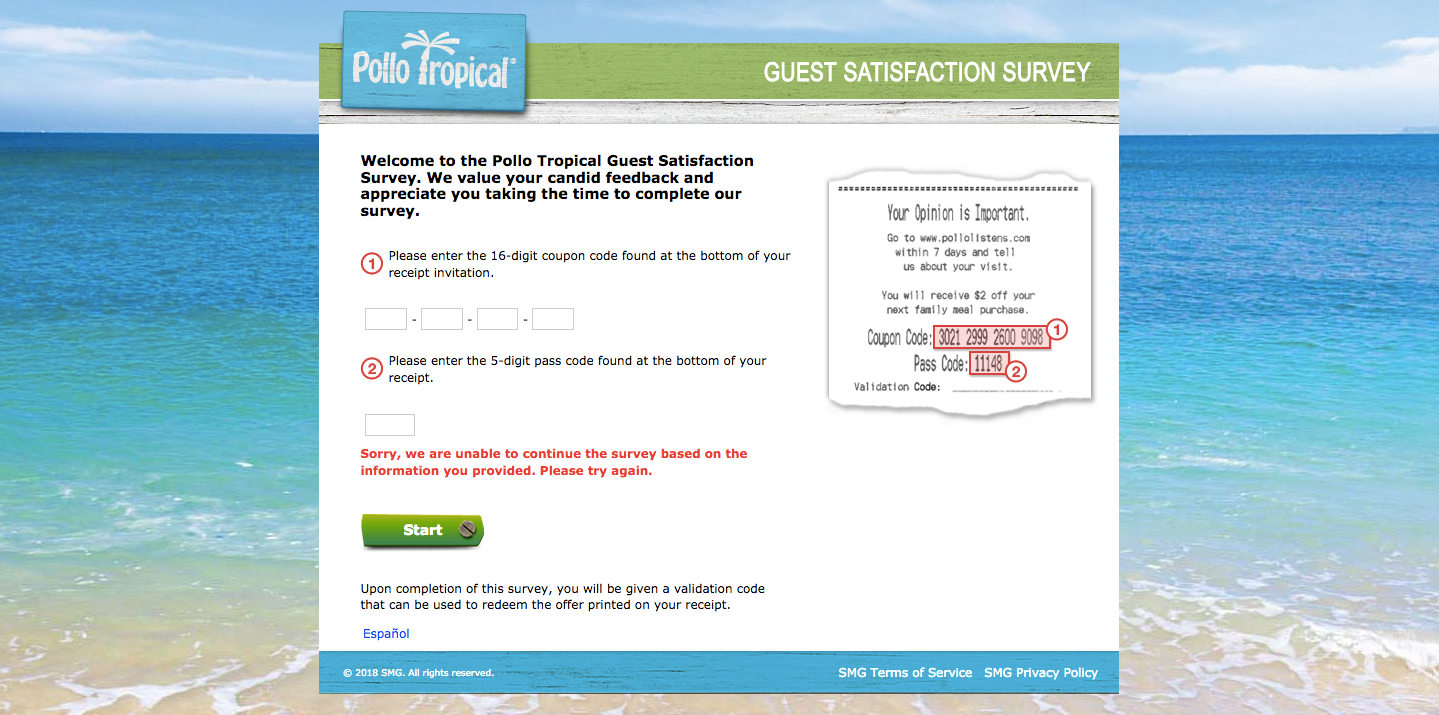 Pollo Tropical Guest Satisfaction Survey