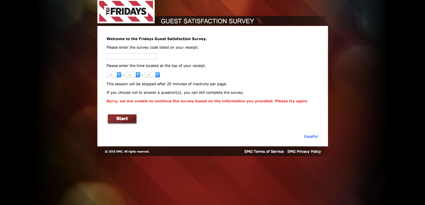 TGI Friday’s Guest Satisfaction Survey