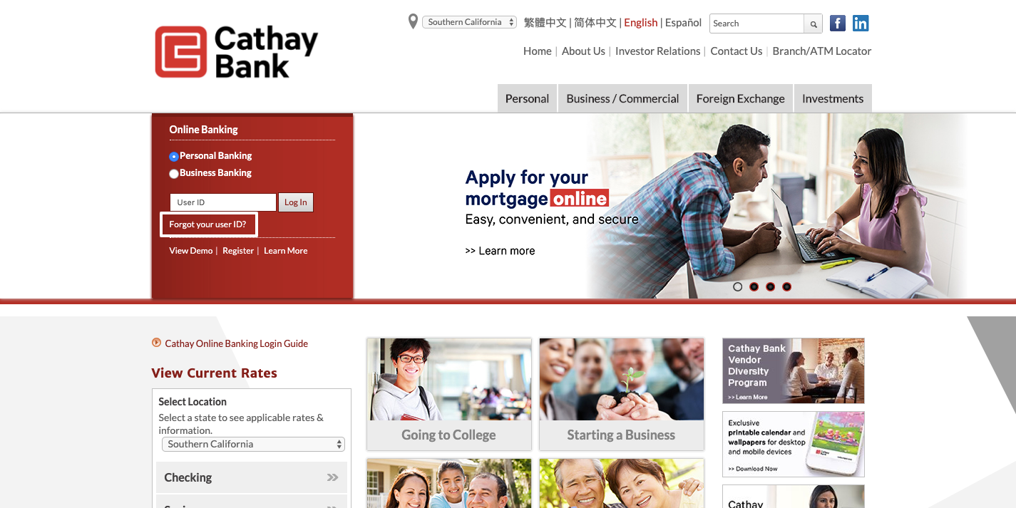 cathay bank account forgot password