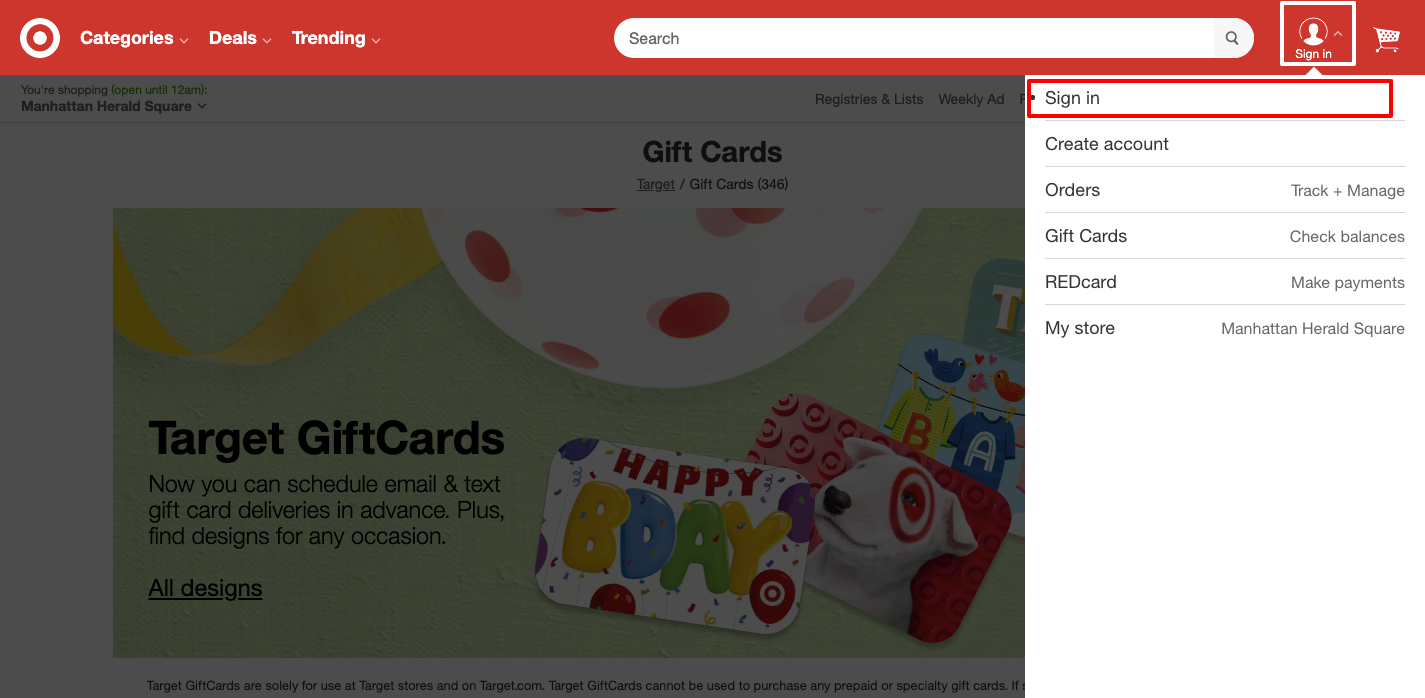 target gift cards online Login