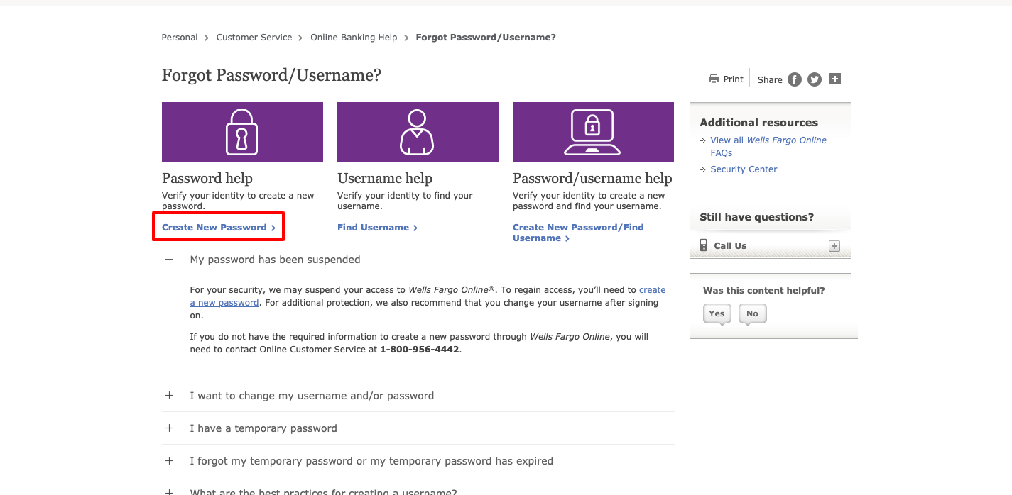 wells fargo online forgot password