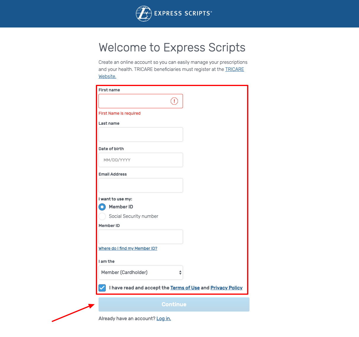 Express scripts sign up