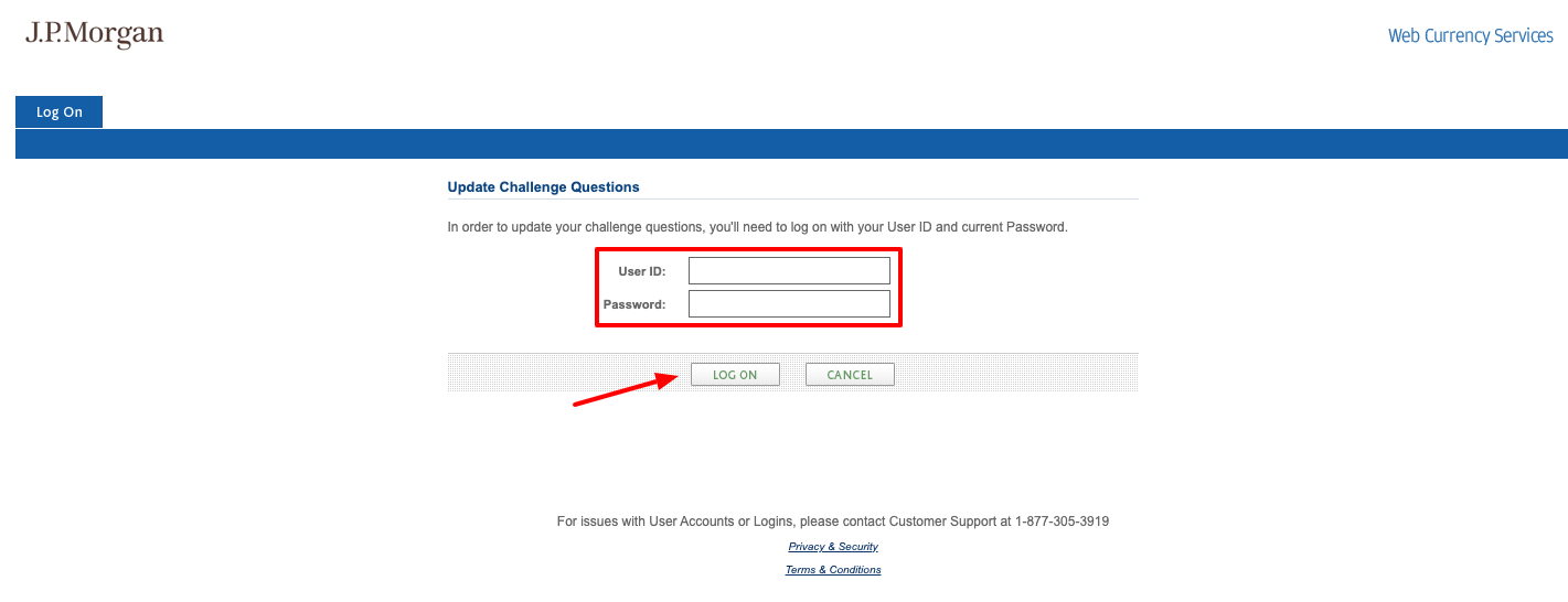 jp morgan chase Update challenge questions