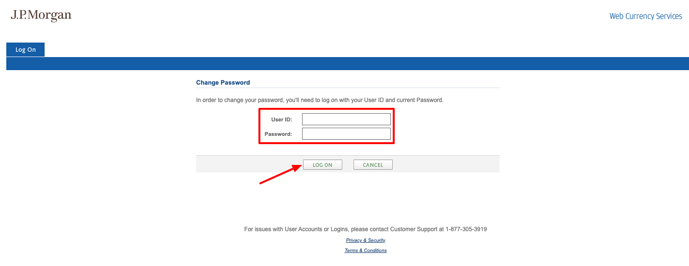 jp morgan chase change password