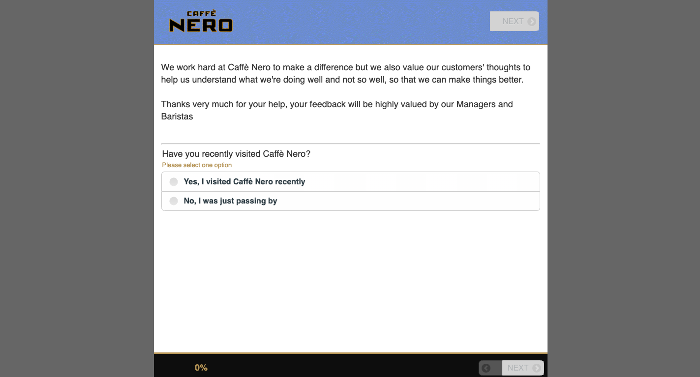 Caffe Nero Customer Satisfaction Survey