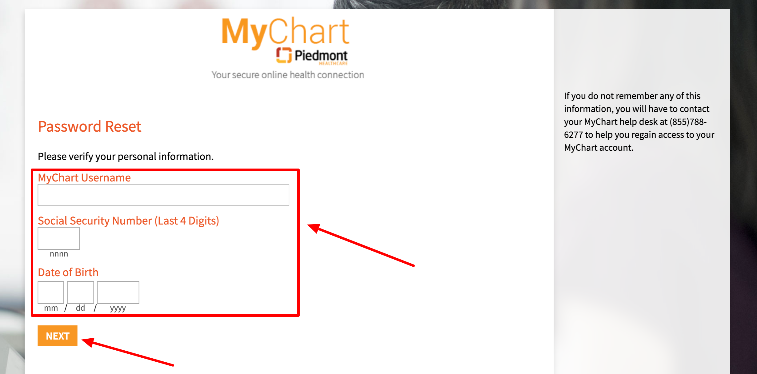 Mychart Piedmont forget password